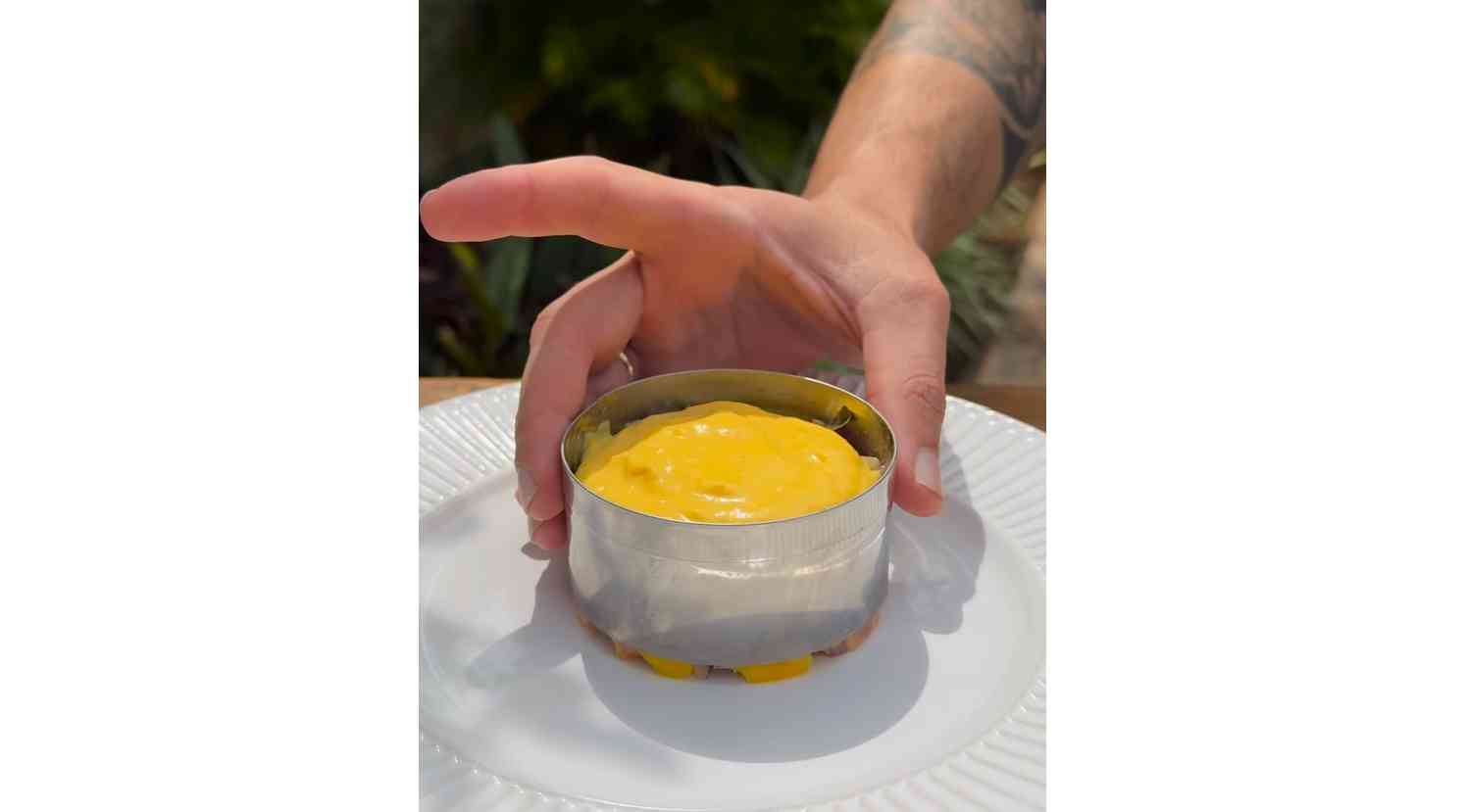 Salmon and avocado tartar with mango cream