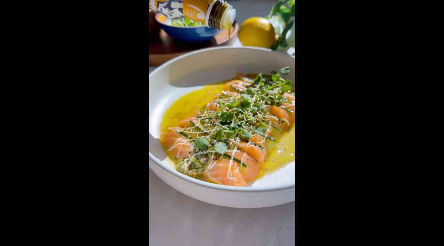 Salmon Crudo & Serrano Caper Sauce 