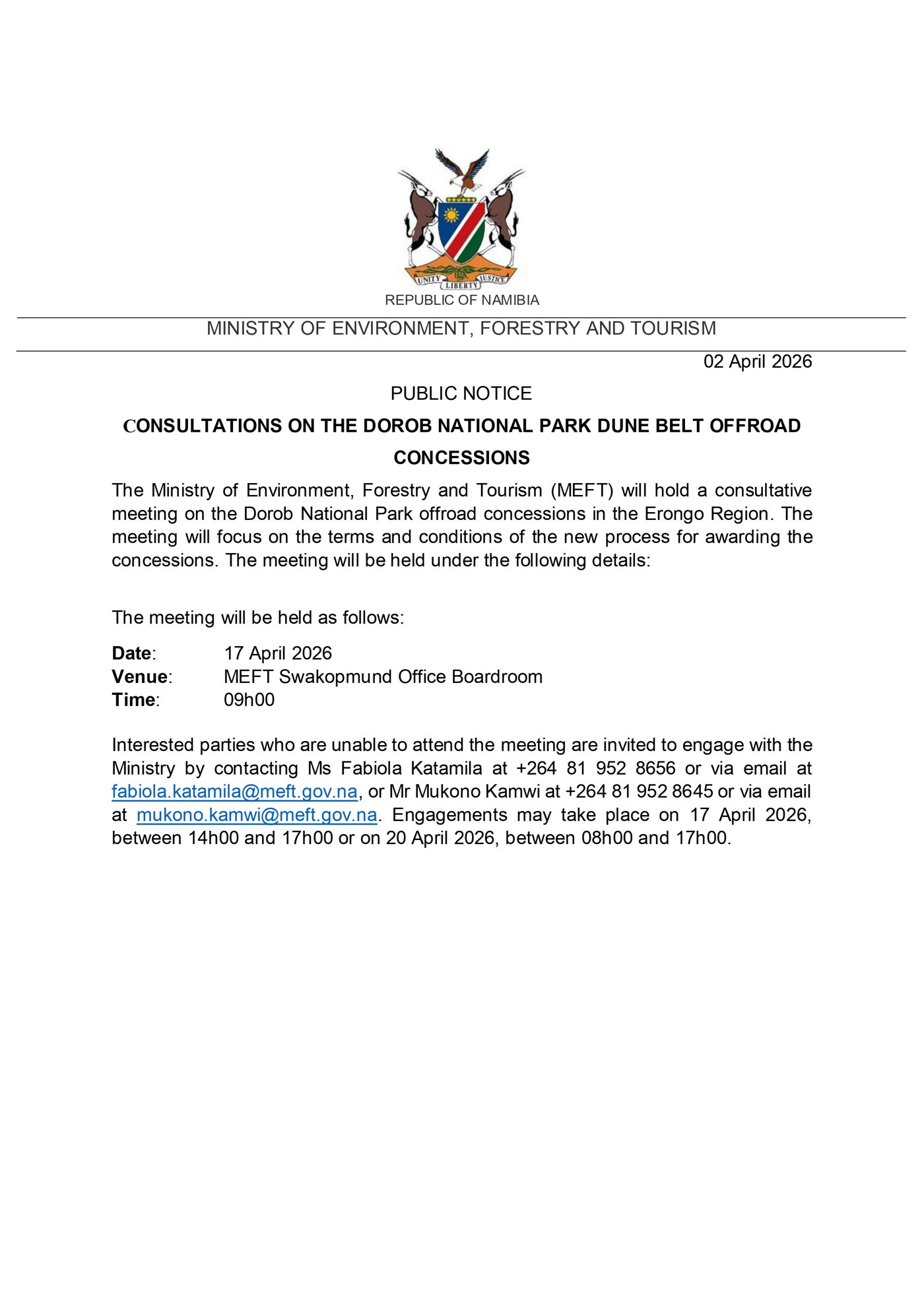 MEFT Namibia - Ministry of Environment and Tourism NamibiaEtosha National Park