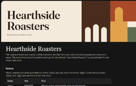 Hearthside Roasters brand board