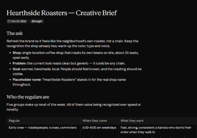 Hearthside Roasters creative brief