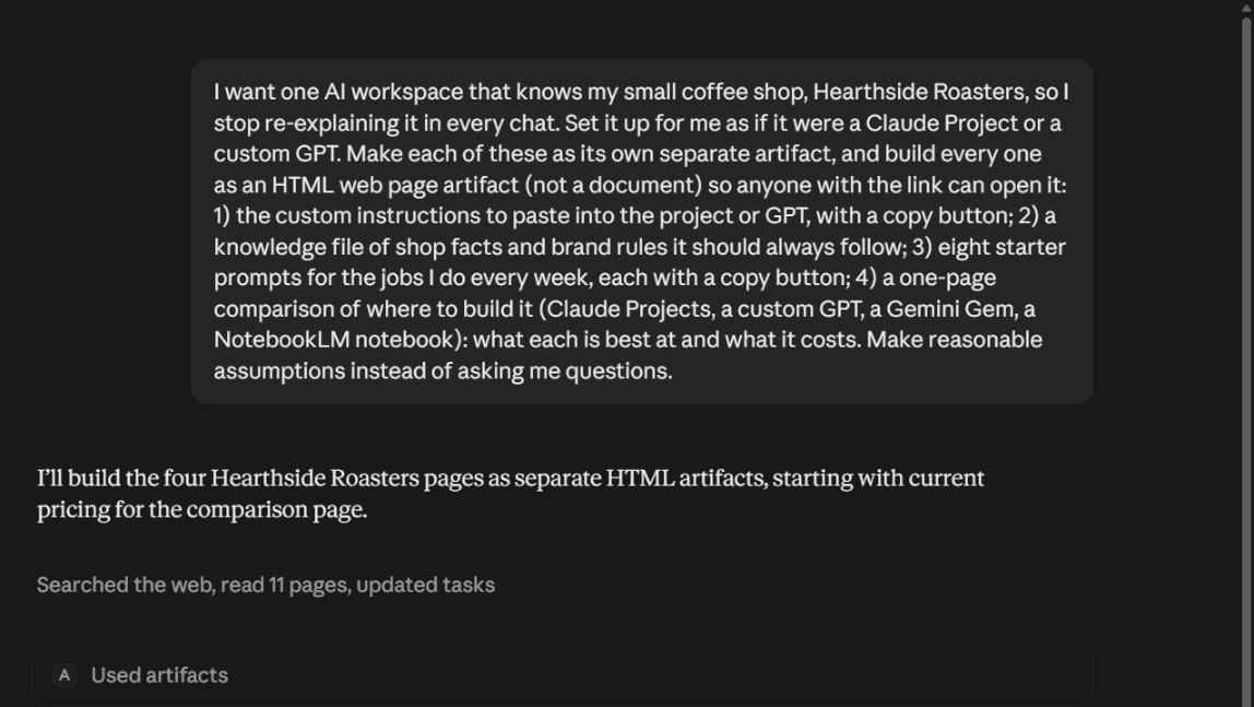 Claude chat: one AI workspace for a coffee shop